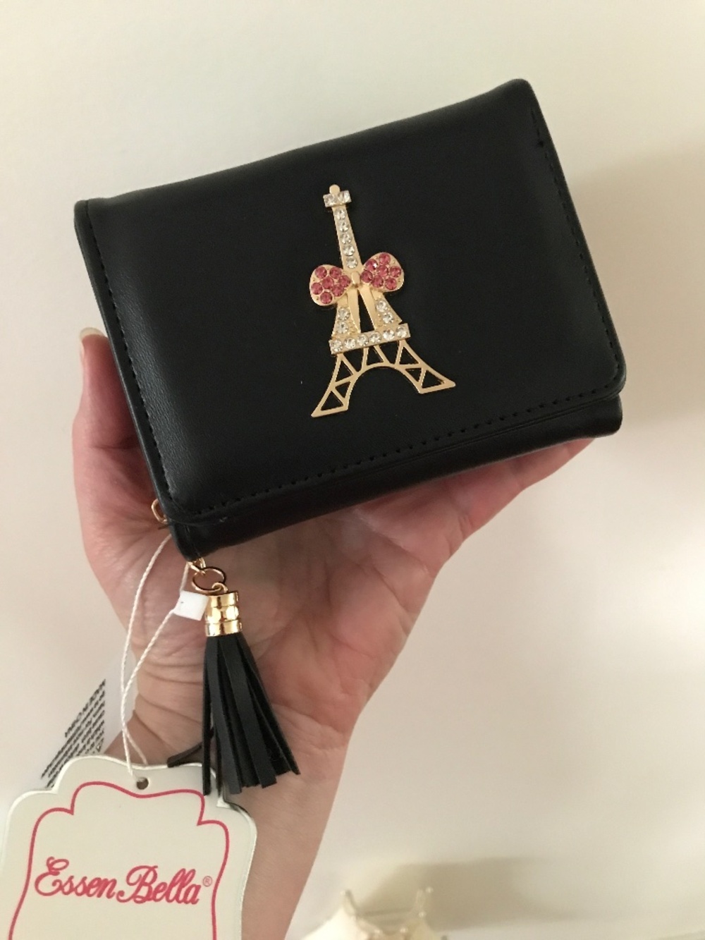 Black n Rhinestones Eiffel Tower Trifold Wallet Paris